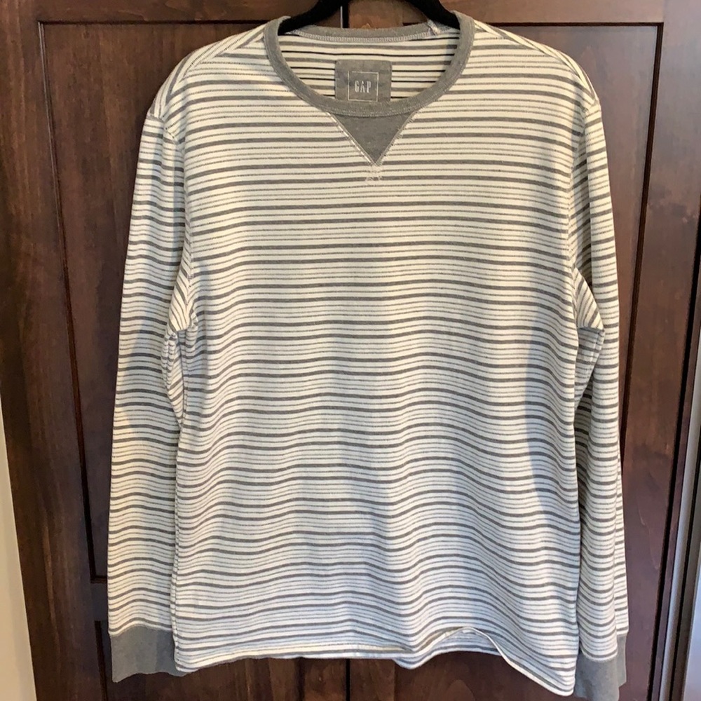 Gap Men Large White & Gray Striped T-Shirt